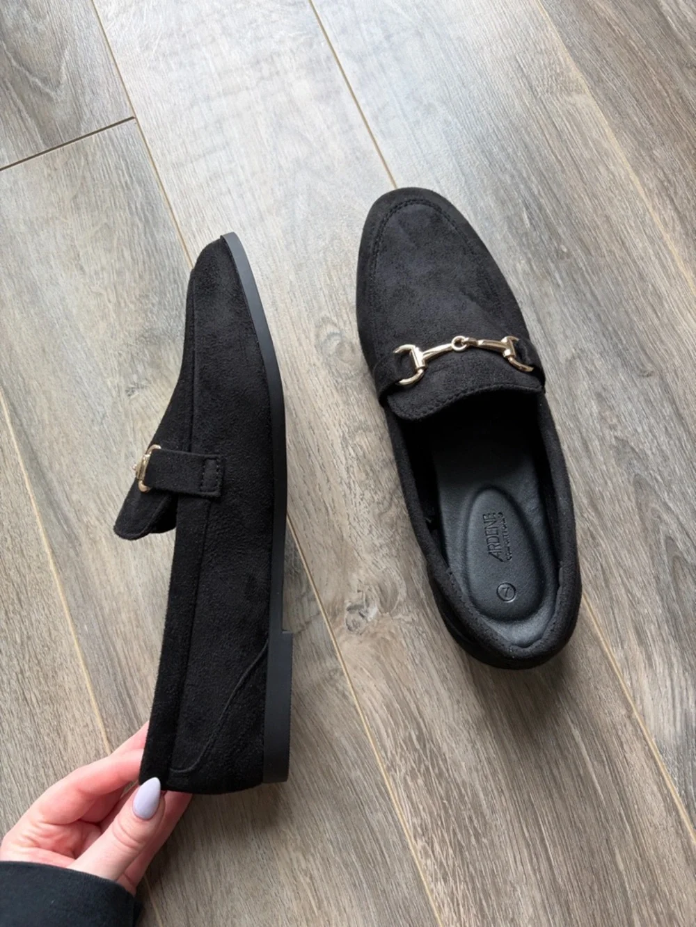 NWOT Ardene Black Suede Loafers with Metal Bit - Picture 3 of 4